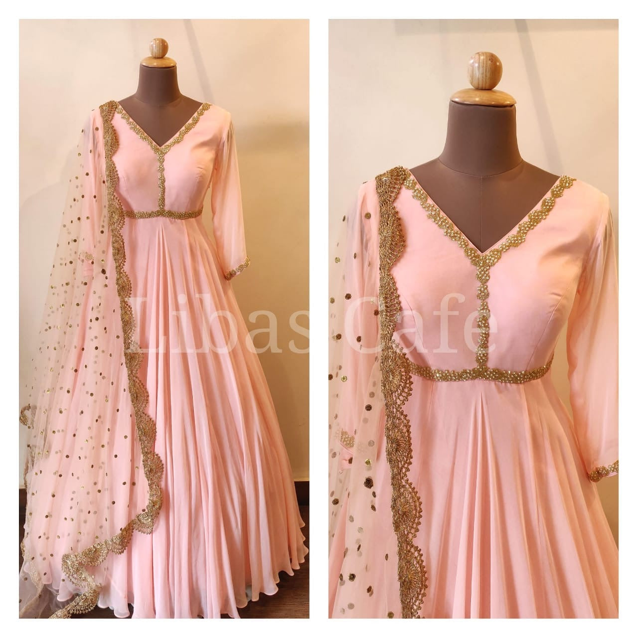 Peach Pearl Katdana Anarkali